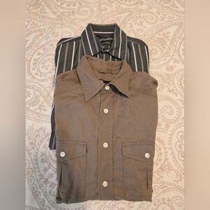 GAP Men's Brown And Grey Striped Button Up,  100% Cotton